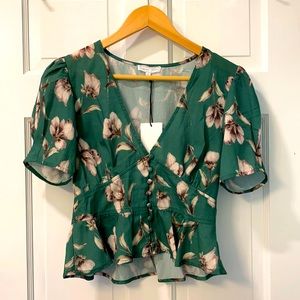 Green floral blouse